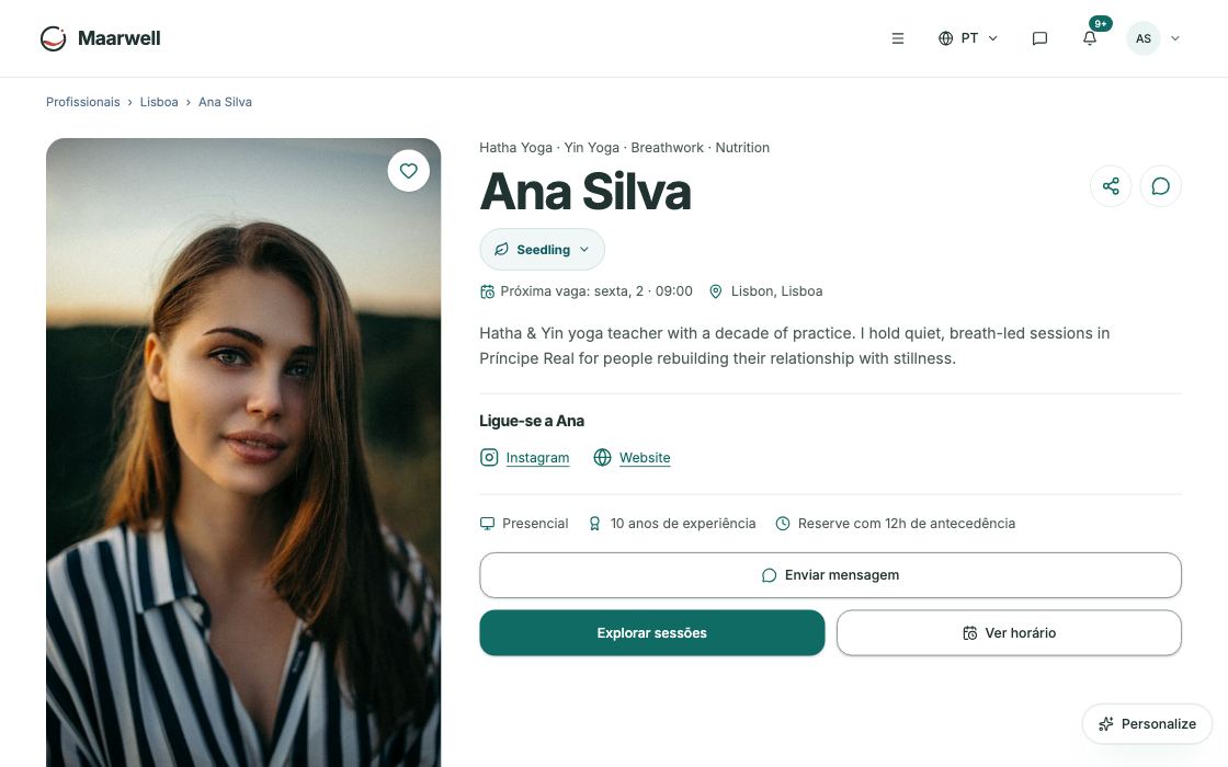 Perfil público do profissional com o próximo horário livre